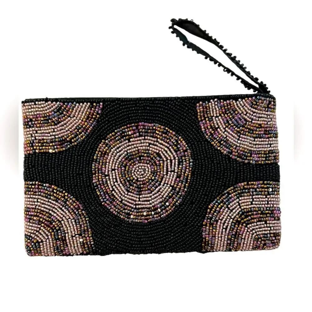 Beaded Black and Pink Clutch I love Maui on one side